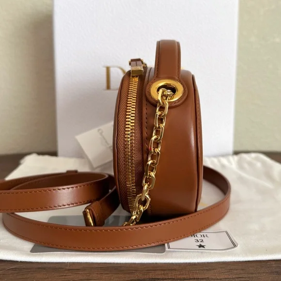 NEW DIOR CD Signature Calfskin Leather Crossbody Bag in Golden Saddle - Picture 6 of 9